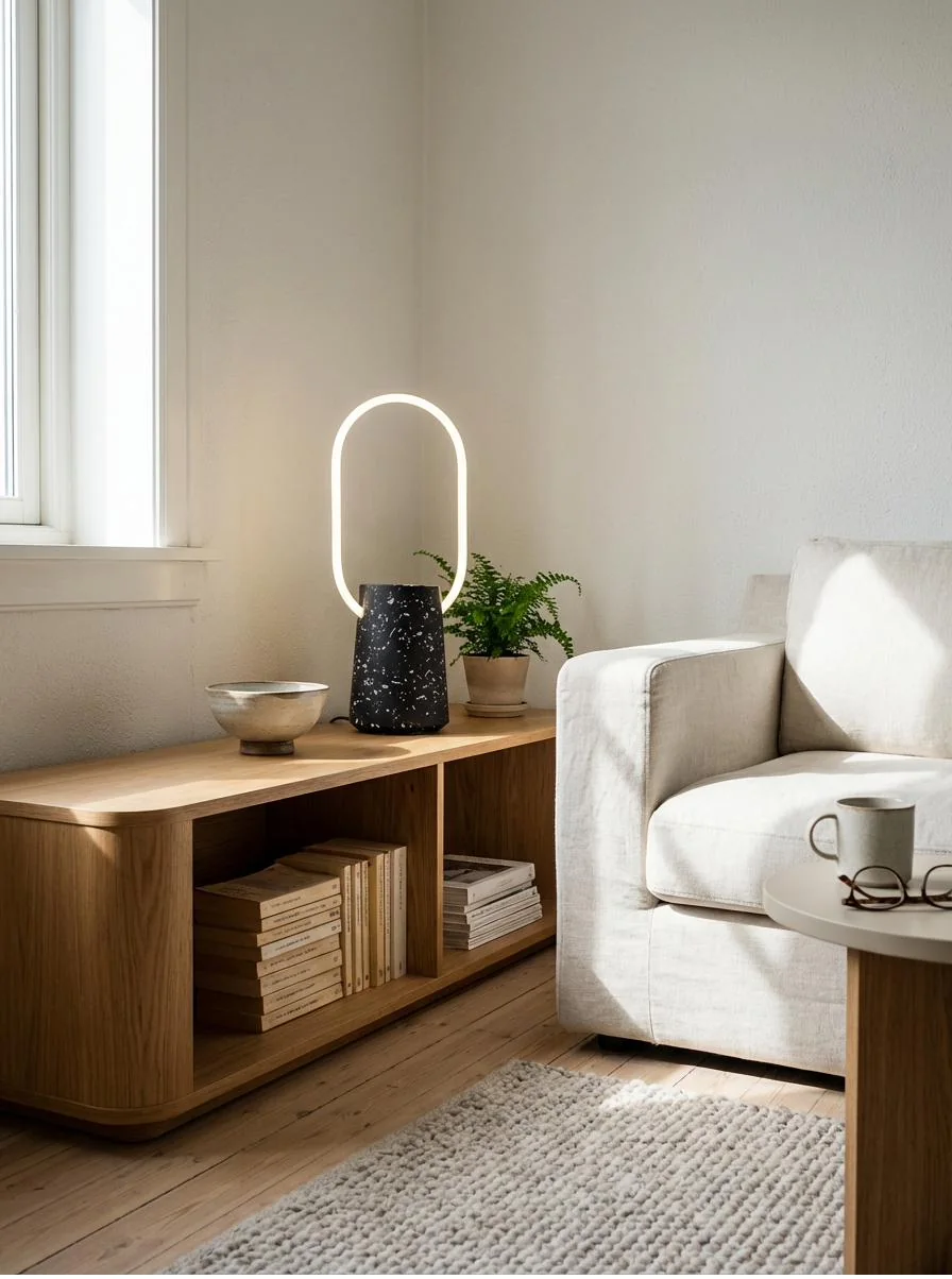 Lampe OHI en terrazzo sur fond blanc cassé