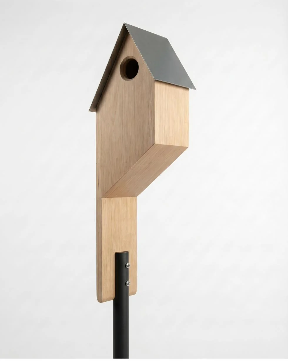 Détail de la base en bois massif du luminaire MOOKA
